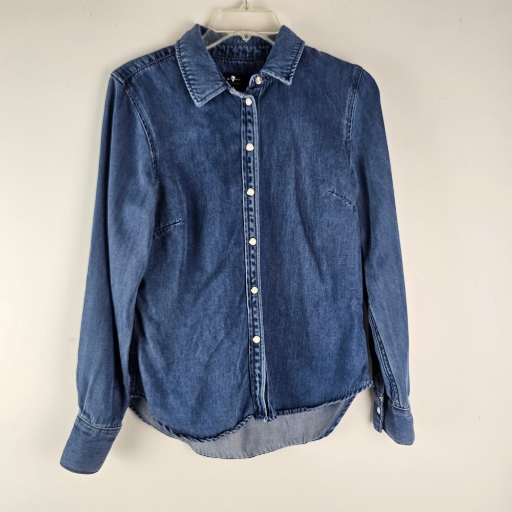 7 For All Mankind Womens Blue Lyocell Denim Pearl Snap Shirt Long Sleeve Small
